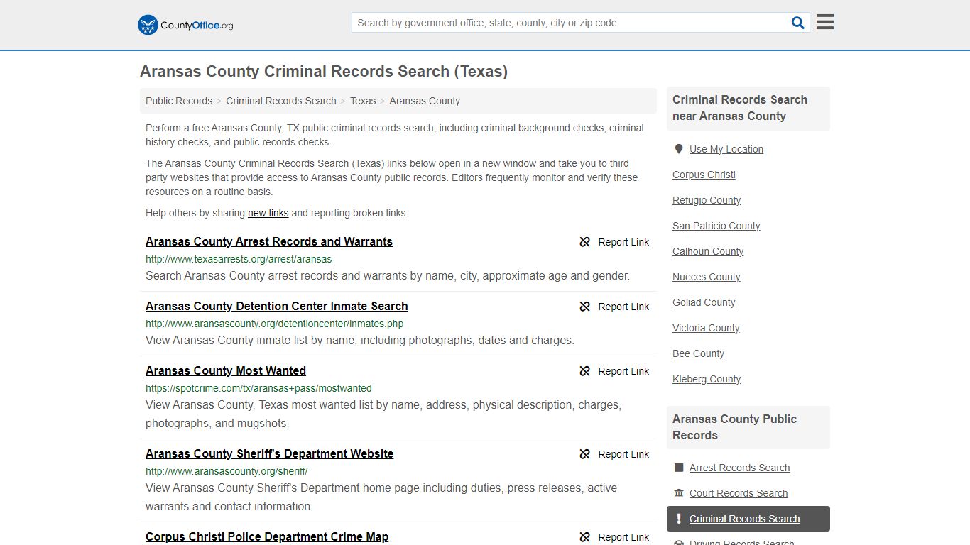 Aransas County Criminal Records Search (Texas) - County Office